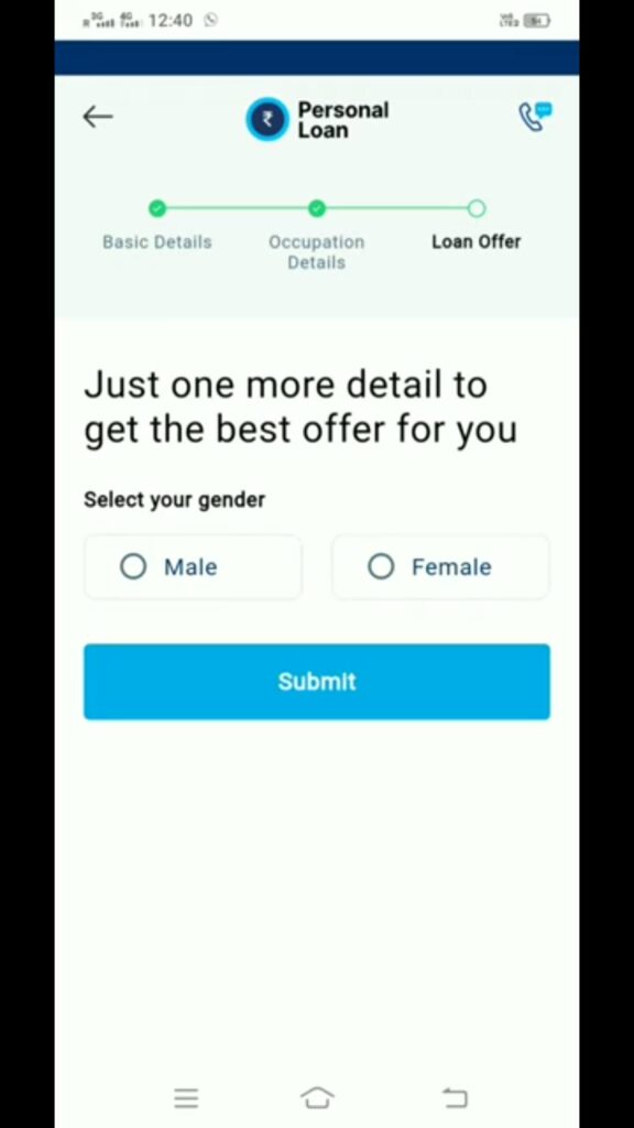Select Your Gender and submit