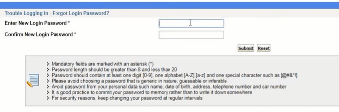 enter your new password for sbi net banking